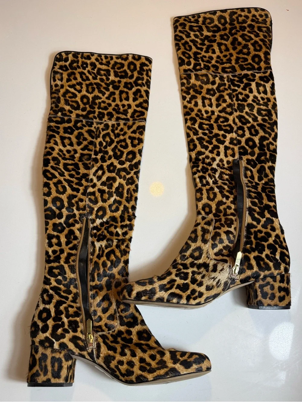 Sam Edelman Elina Leopard Calf Hair Over The Knee Boots Women’s 8.5 Block Heel